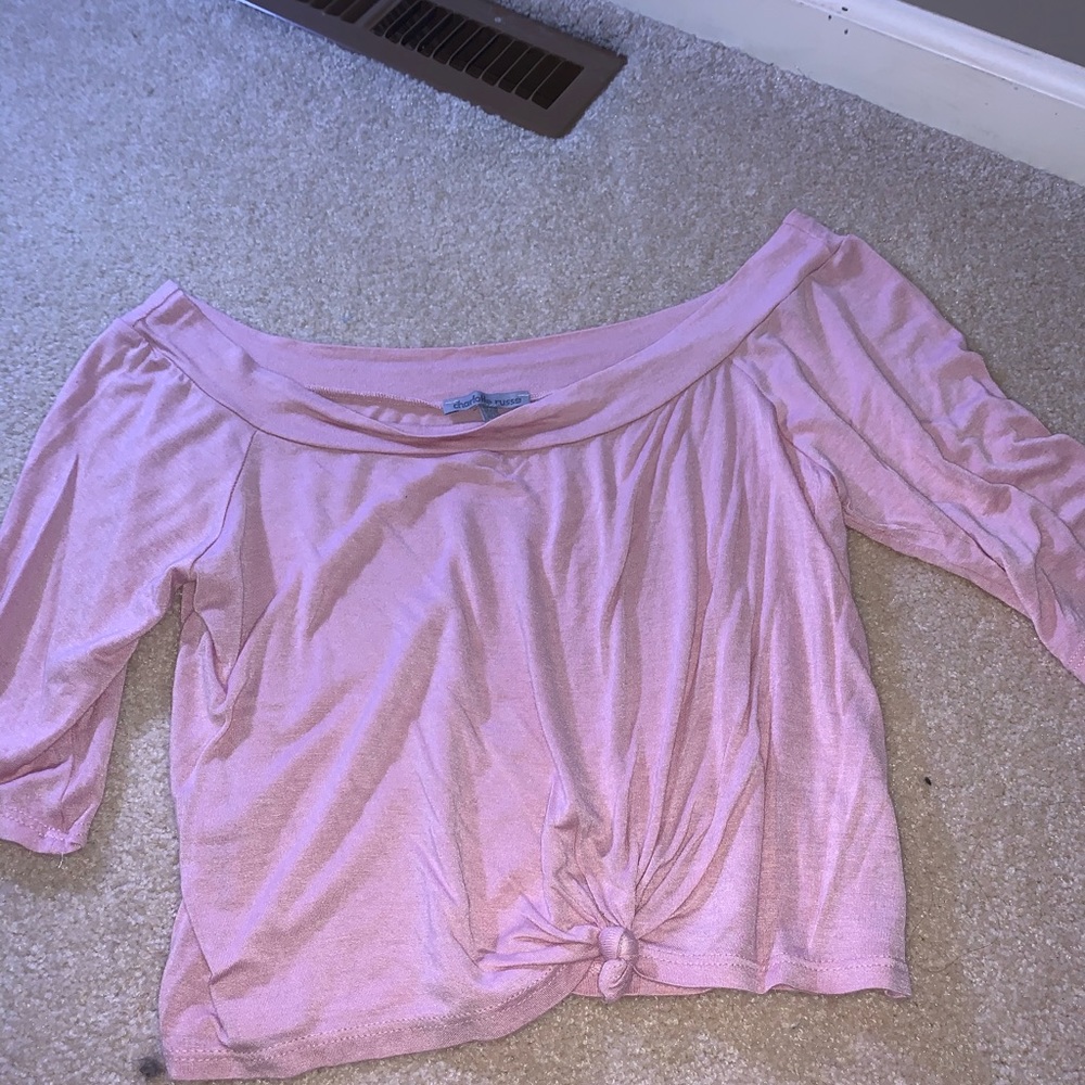 Light pink off the shoulder knot shirt